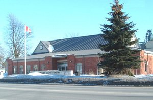 Thamesford Library in winter from the road